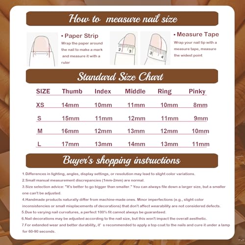 Handmade Acrylic Press On Nails Almond, Brown Press On Nails Medium, Flower 3D Nails French Tip Amber Gold Chrome For Women Gift, Reusable Stick On Fake Nails Kit With Nail Glue(Amber Bloom-S)