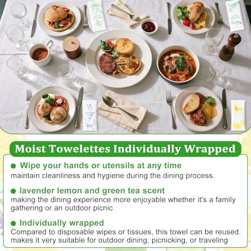 Moist Cotton Towelettes Bulk Pack 240 Individually Wrapped Scented Towels - Lavender, Green Tea, Lemon, Cucumber