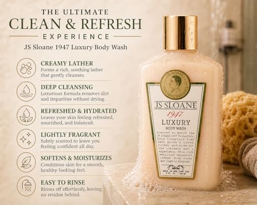 JS Sloane 1947 Luxury Men’s Body Wash – Hydrating Moisturizing Cleanser, Fresh Classic Scent, 8 fl oz