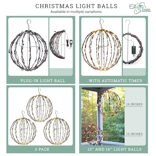 12 Inch Outdoor/Indoor LED Christmas Light Balls 3 Pack - Waterproof & Long-Lasting