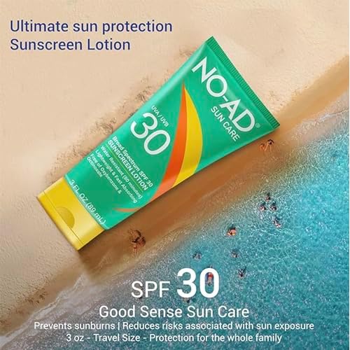 NO-AD SPF 30 Sunscreen Lotion | Broad Spectrum UVA/UVB Protection | Water Resistant | Octinoxate & Oxybenzone Free with moisturizing Vitamin E and Aloe 3oz