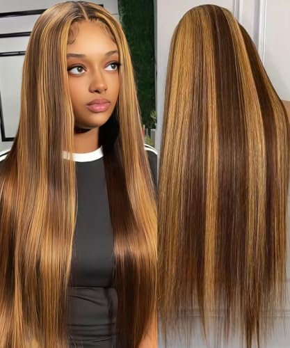 WOOMN 22 Inch 4/27 Ombre Virgin Human Hair Lace Front Wig 13x6 Highlight 200% Density