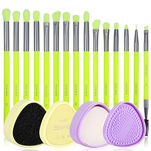 Docolor Makeup Brushes Cleaner Set +15Piece Eye Makeup Brushes,Soft Synthetic Hairs Professional Eye Shadow Blending Brush Set with Solid Soap Cleanser & Color Removal Sponge & Silicone Brush Cleaner