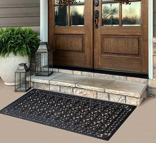 Large Heavy Duty Rubber Doormat - 30x60 Inch Non-Slip Mud Trapper for Outside Entryway, Patio, Garage, Black