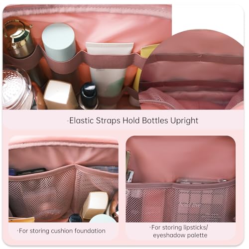 SUNRISING Travel Toiletry Bag, Lightweight Large Wide-open Travel Bag for Women, Puffy Cosmetic Makeup Bag Organizer with Handle for Accessories Essentials Toiletries - Pink