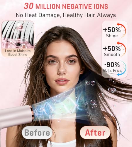 FMZ Pink Ionic Hair Dryer with Diffuser, 1875W High-Speed Blow Dryer