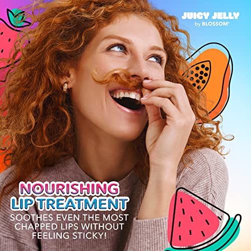 Blossom Juicy Jelly Moisturizing Lip Care Fruit Flavored Nourishing Lip Oil with Doe Foot Wand Applicator, 0.45fl oz, 5 Pack Bundle