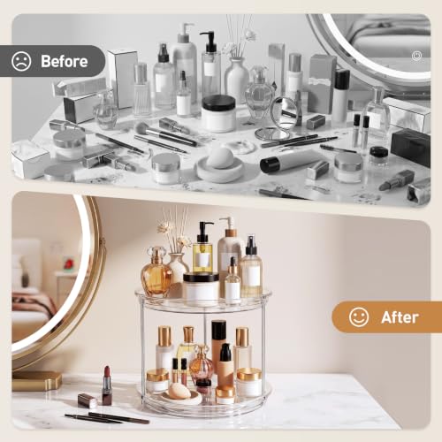 LazySpin 360° Rotating Makeup & Skincare Organizer, Clear Dual-Tier Countertop Storage