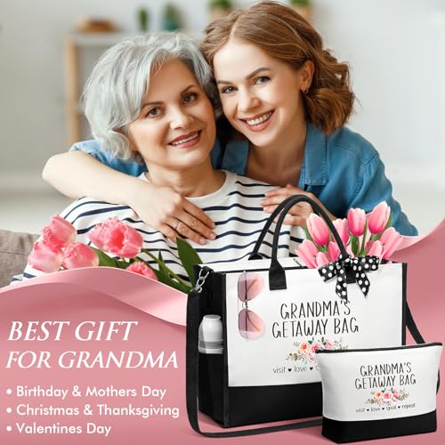 Best Grandma Gifts, Christmas Gifts for Grandma from Granddaughter Grandchildren Grandkids, Nana Birthday Gift Grandmother Canvas Tote Bag Makeup Bag Set for Gigi Unique Grandmother New Granny Gift