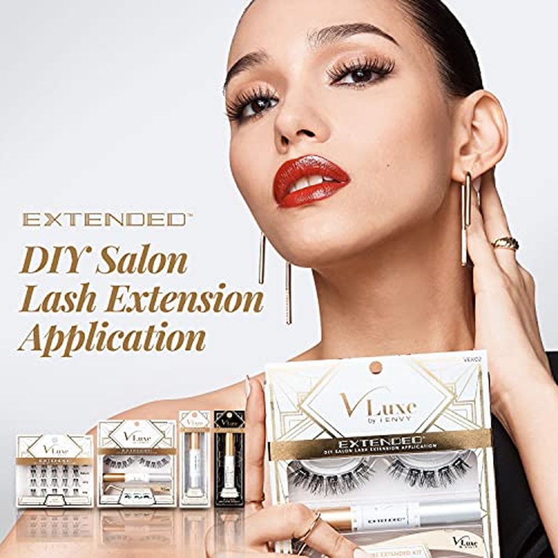 i?ENVY DIY Lash Extension Starter Kit with 10 Volume Extended Clusters, Applicator and Bond & Seal - Eye Lifting Effect, Feather Light Reusable Lash with Super Thin Microbands