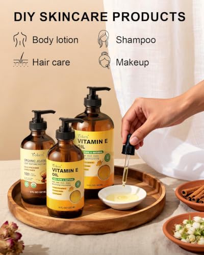 Yoken 16oz Vitamin E Oil for Skin, Face, Body, Hair - Recyclable Glass Bottle