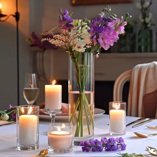 TBWIND 12 Pack 12 Inch Clear Glass Cylinder Vases for Centerpieces - Modern Home Decor