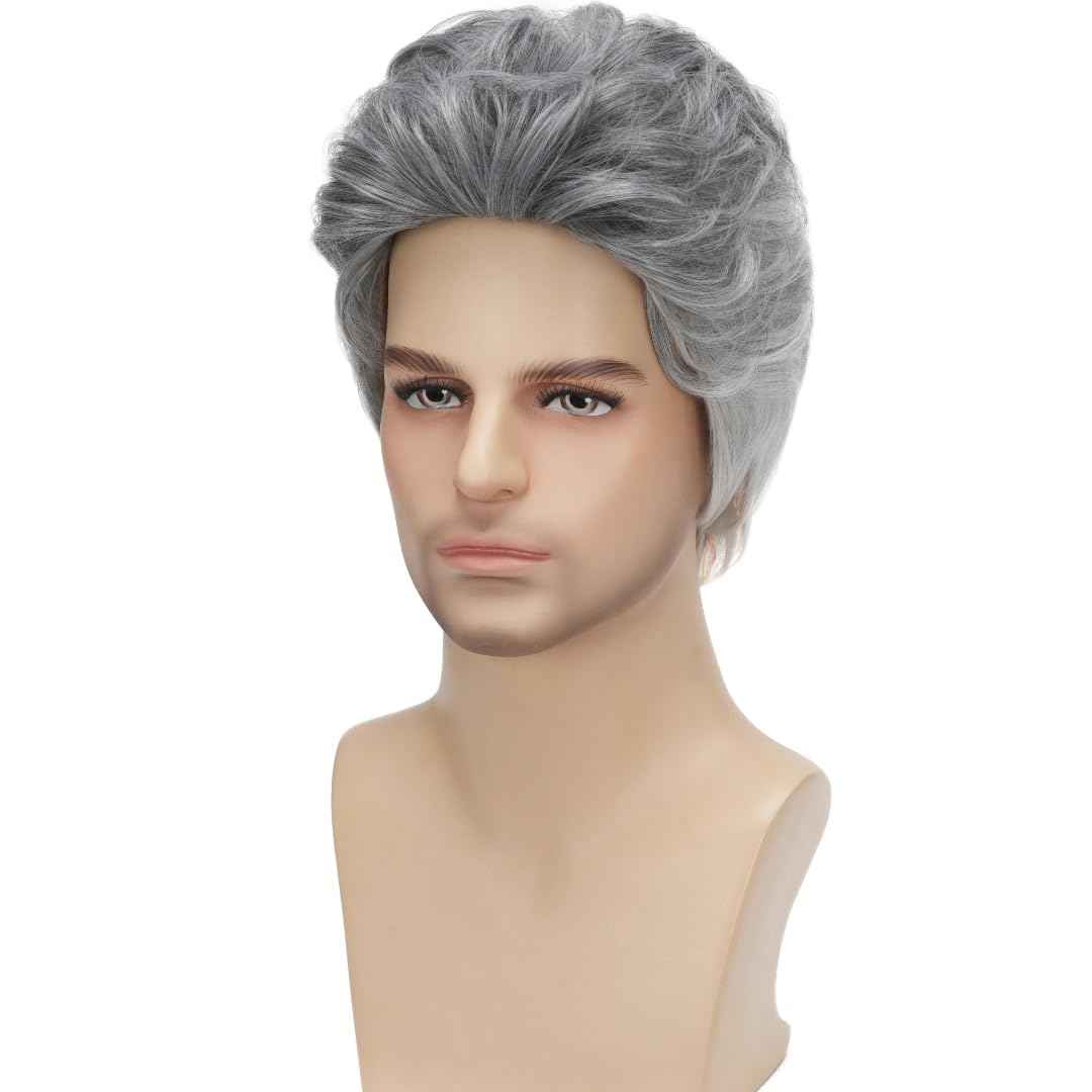 Daiaces Mens Short Grey Wig Natural Curly Gray Wig for Men Realistic Hair Replacement Handsome Male for Party Costumes Use