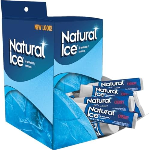 Mentholatum Natural Ice Cherry Flavor Medicated Lip Balm, Hydrating Lip Care for Dry, Chapped Lips, Moisturizing Formula with SPF 15 Helps Prevent Sunburn, Protection for Smooth, Soft Lips 48 Count