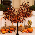 TYBEEU Halloween Decor Set 4ft, 5ft & 6ft Black Maple Trees with LED Lights, Ornaments & Spiders