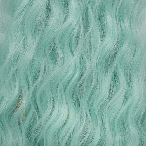 Swiking Mint Green Curly Wigs for Women - Long Wavy Synthetic Cosplay Hair with Bangs