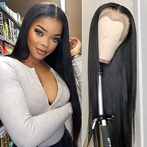 Long Straight Lace Front Wigs 24 Inch Black Synthetic Hair Natural Hairline - Heat Resistant & Glueless