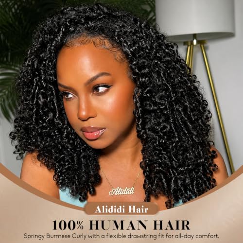 ALIDIDI 20 Inch Kinky Curly Human Hair Half Wig 3-in-1 Glueless Drawstring Style - Model Wig-7