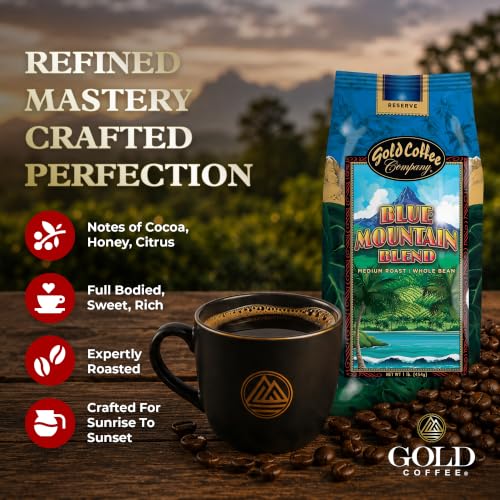 Gold Coffee Company Blue Mountain Medium Roast Whole Bean Coffee 16oz Pack of 4