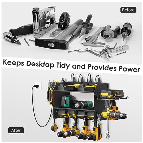CCCEI Modular Power Tool Organizer Wall Mount Charging Station - Black / 6FT Cord