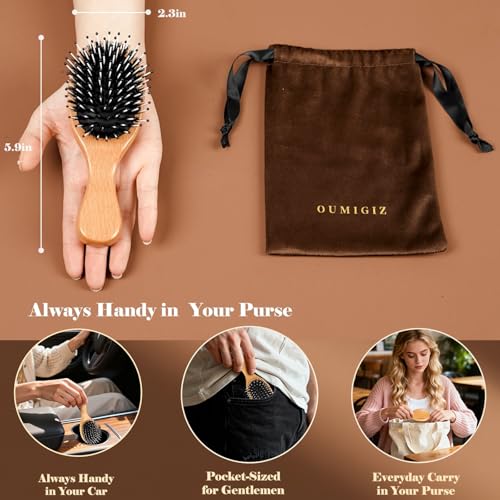Mini Boar Bristle Hair Brush - Handmade British Craftsmanship, Detangler & Smoothing