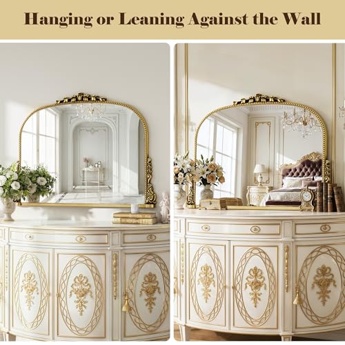 Vintage Gold Arched Baroque Wall Mirror - 28x36 Inch Elegant Frame with HD Tempered Glass