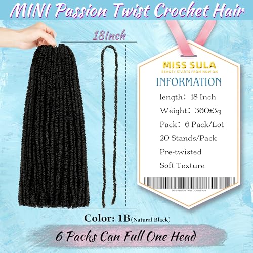 Mini Passion Twist Crochet Hair 18 Inch - 6 Packs Natural Black, Pre-Twisted, Cuttable for Black Women Variation of THIS listing