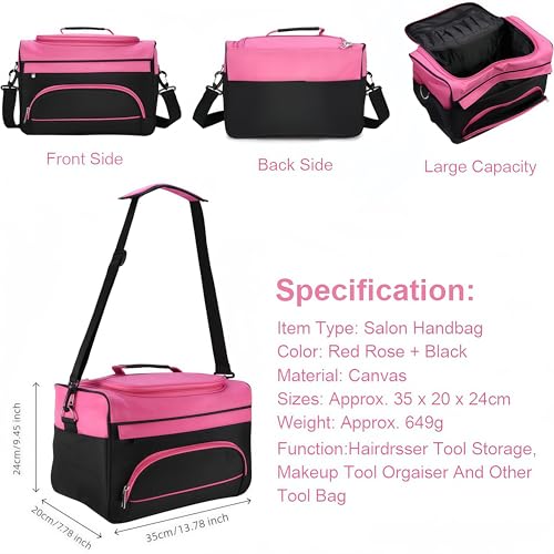 Hairdresser Barber Bag Large Capacity With Adjustable Strap Professional Cosmetology Case Hairstylist Traveling Bags For hair stuff and supplies for Salon Pink Hair Tools Bag