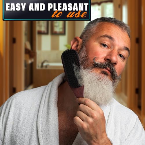 Mens Beard Brush with Handle ? Soft Boar Bristle Beard Brush for Men, 9" Wooden Design for Beards, Mustaches & Slick Back Hair ? Comfortable Grip, Styling Control, for Daily Grooming & Barbershop Use