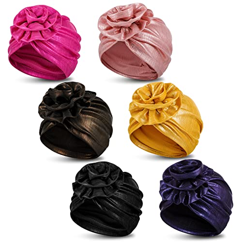 Women African Turban Headwraps - Colorful Knot Flower Styles, Pack of 6