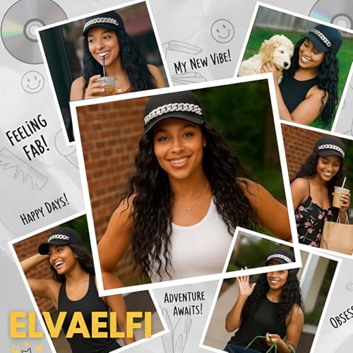 18-Inch Wavy Matte Black Cap Wig with Rhinestone Decor - Adjustable Fit
