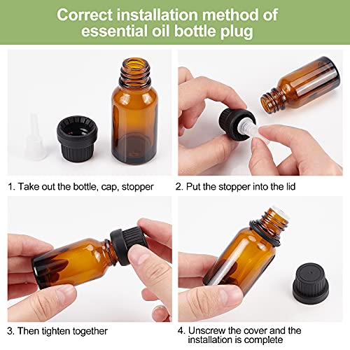 BENECREAT 24 Pack 15ml Brown Glass Essential Oil Bottles Refillable Container Kits with Plastic Droppers, Funnel Hoppers and Sticker for Aromatherapy Fragrance Cosmetic Oil