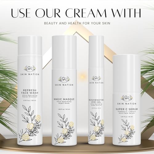 Skin Nation Renew Face Cream, Hydrating Moisturizer with Peptides, Hyaluronic Acid & Green Tea, Lightweight Plant-Based Cream for Smooth, Radiant Skin, 1.69 fl oz