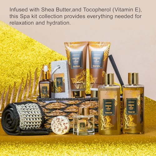 Charcoal & Cedar Spa Gift Set for Men & Women - 14PCS Relaxation Kit with Body Butter & Bubble Bath