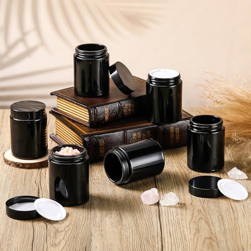 Domensi 24 Pcs 6oz Glass Jars with Lids Leakproof Round Airtight Empty Cosmetic Jars with Inner Liners Lid for Storing Lotions Spices Ointments Candle Making Food Storage (Black)