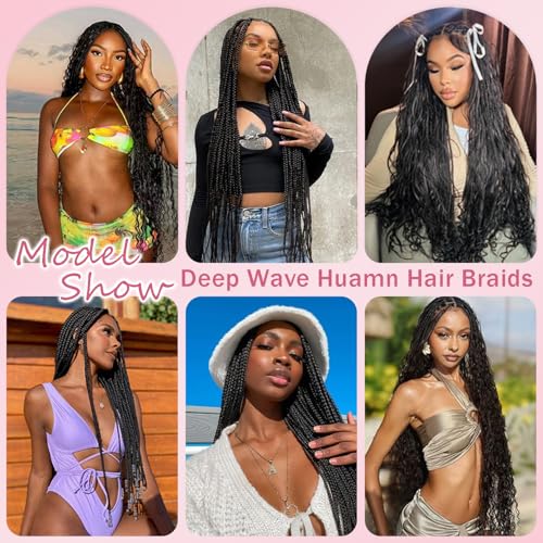 Deep Wave Human Braiding Hair Bulk 3 Bundles #1B Black 18 Inch Natural Virgin Extension