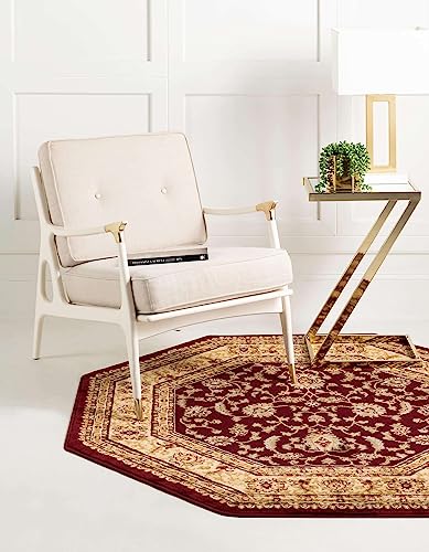 5'3 x 5'3 Octagonal Area Rug - Red and Gold Traditional Oriental Design