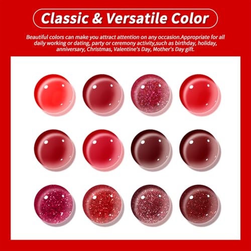 Red Gel Nail Polish Set 12ml 12-Piece Kit with Cat Eye Glitter Pearl - Variation of THIS listing