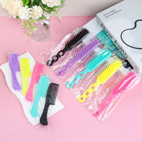 Skourvut 100 Pack Disposable Hair Combs & Brushes - Assorted Colors, Individually Wrapped, Travel & Styling Use