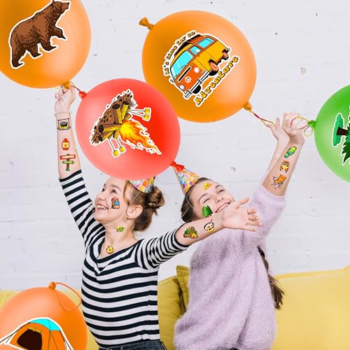 72 PCS Camping Party Favors for Kids ? 48 Pre-Cut Temporary Tattoos & 24 Camping Punch Balloons Themed Birthday Party Decorations Supplies Favors Gifts, Goodie Bag Fillers, Classroom Rewards