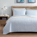 Nautica Twin Reversible Cotton Quilt Set with Sham - Coleridge Stripe Light Blue