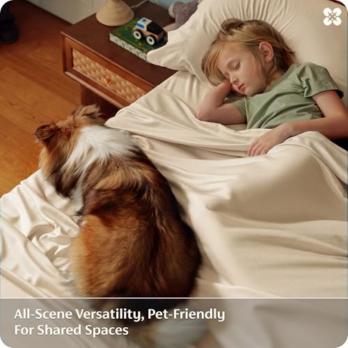 King Size Bamboo Rayon Sheets Set - Light Beige, Breathable & Silky Soft