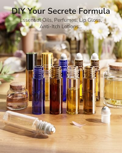 ULG 10ml Amber Essential Oil Roller Bottles Pack of 24 - Leakproof, UV Protection