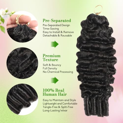 Human Crochet Hair for Black Women - Burmese Curly 16 Inch 60g Pre-Separated Feather Extensions - Natural Black