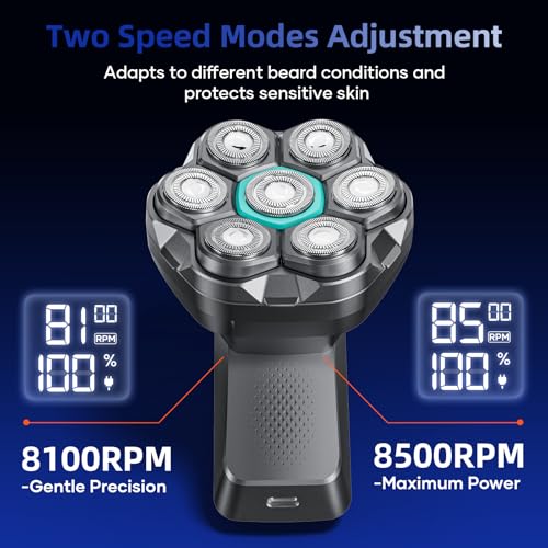kensen 7D Head Shavers for Bald Men - Dual Speed Bald Head Shavers with LED Display, Electric Razor for Men IPX6 Waterproof Wet/Dry Shaving Head Razor Magnetic Head Balding Clippers for Men Black