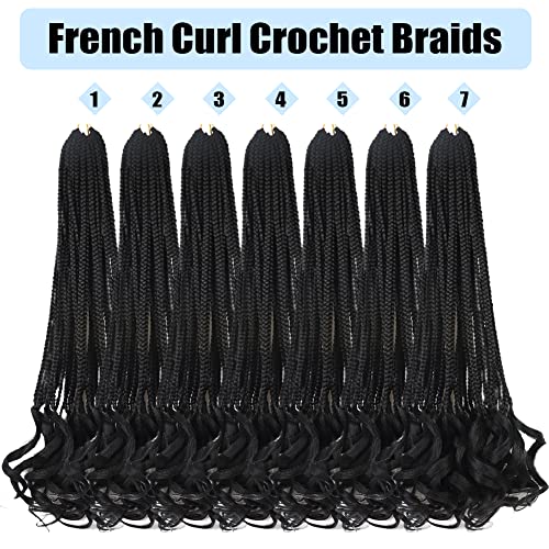 French Curl Crochet Braids for Black Women 18 Inch 7 Packs - Pre Looped Curly Hair with Ends, Variation #1B