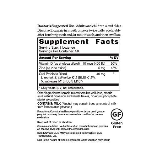 50 Count Oral Probiotic Lozenges for Mouth, Teeth & Gums - Cinnamon Flavor - 50-Day Supply