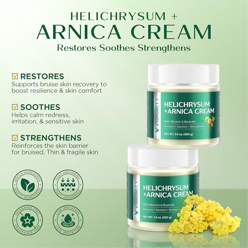 Vigority Arnica Bruise Cream 3.4oz with Helichrysum - Unscented, for Sensitive Skin, 1 Pack