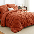 HIMEET King Size Burnt Orange Comforter Set 7 Pieces Pintuck Bed in a Bag