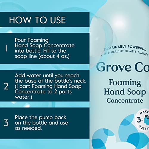 Grove Co. Free & Clear Foaming Hand Soap Refill & Reusable Glass Dispenser Kit, 12 Fl Oz